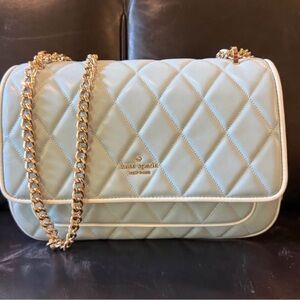 Kate Spade Light Blue Quilted Shoulder Bag with Gold Chain